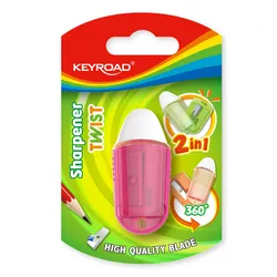 Temperówka Plastikowa Keyroad Z Gumką, Pojedyńcza, Twist, Blister, Mix Kolorów