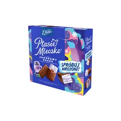 E.Wedel Ptasie Mleczko® o smaku jagodowy shake w czekoladzie mlecznej 340g