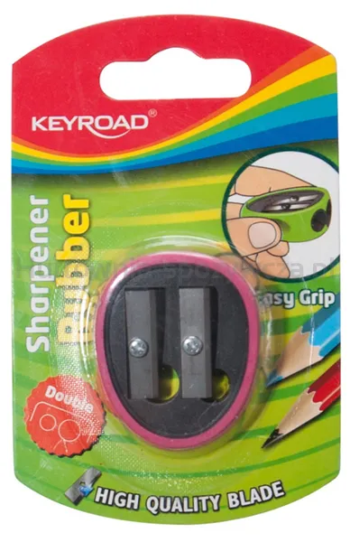 Keyroad Temperówka, plastikowa, podwójna, z gumką, blister, mix kolorów