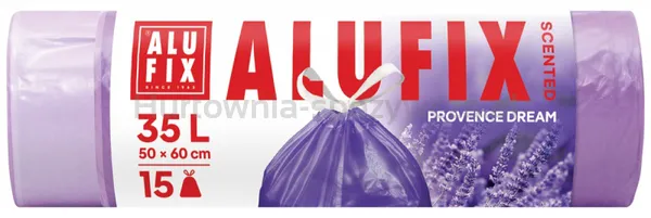 Worki na śmieci ALUFIX, lawendowe, HDPE, 35l, 15 szt., fioletowe