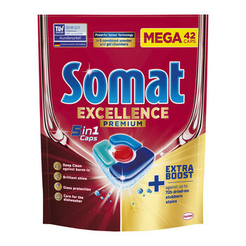 Somat Excellence Premium 5 w 1 Caps Kapsułki do mycia naczyń w zmywarkach 819 g (42 sztuki)