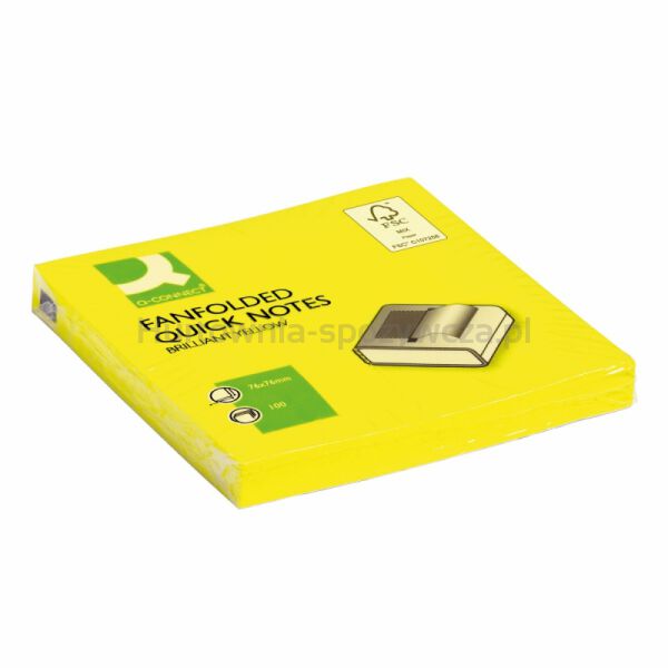 Q-Connect Bloczek samoprzylepny Brilliant Z-Notes, 76x76mm, 100 kart., neon, żółty  - 2