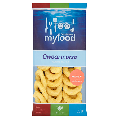 Myfood Pierścienie Panierowanie Z Kałamarnicą Formowane, Wstępnie Podsmażone, Głęboko Mrożone 500G