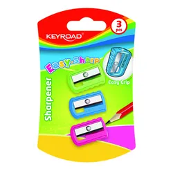 Temperówka Plastikowa Keyroad Easy-Sharp, Pojedyncza, 3Szt., Blister, Mix Kolorów