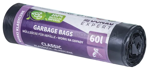 Worki na odpady DONAU EXPERT, klasyczne, LDPE, 60l, 10 szt., czarne