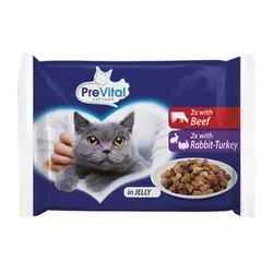 Prevital Karma Dla Kotów 4 X 100G. Z Wołowiną W Galaretce. Z Królikiem I Indykiem W Galaretce