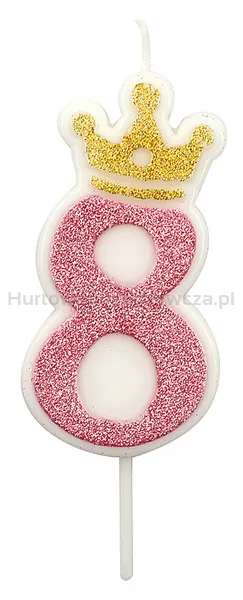 Świeczka PARTY GO, cyfra 8, 6,8cm, różowa