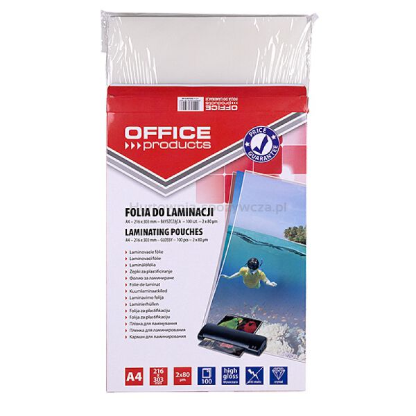 Office Products Folia Do Laminowania, A4, 2x80mikr., błyszcząca, 100szt., transparentna  - 4