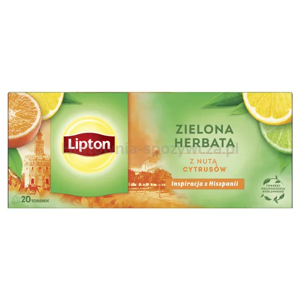 Herbata LIPTON zielona, z nutą cytrusów, 20 torebek