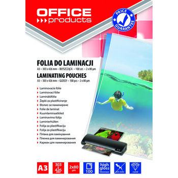 Folia do laminowania OFFICE PRODUCTS A3 2x80mikr 100szt transparentna