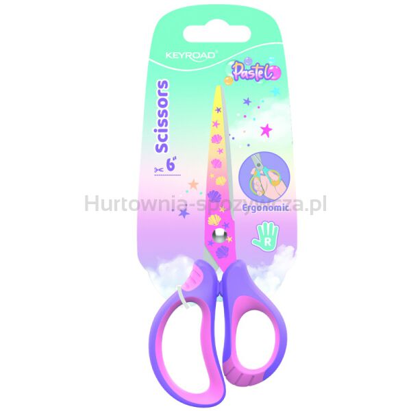 Nożyczki szkolne KEYROAD Pastel, ergonomiczne, 15,5cm, blister, mix kolorów - 2