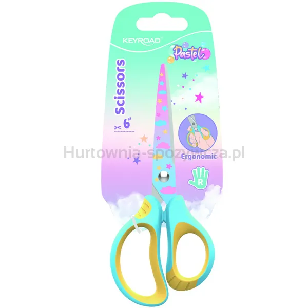 Nożyczki szkolne KEYROAD Pastel, ergonomiczne, 15,5cm, blister, mix kolorów
