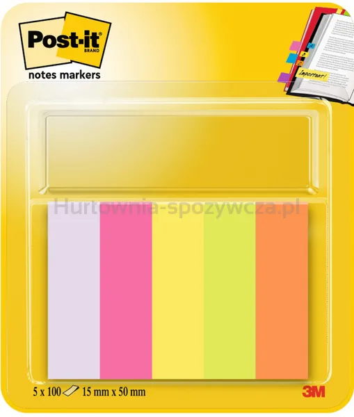 POST-IT Znaczniki (670/5), papier, 15x50mm, 5x100 kart., mix kolorów neonowy