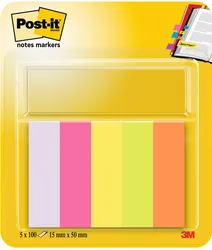 POST-IT Znaczniki (670/5), papier, 15x50mm, 5x100 kart., mix kolorów neonowy