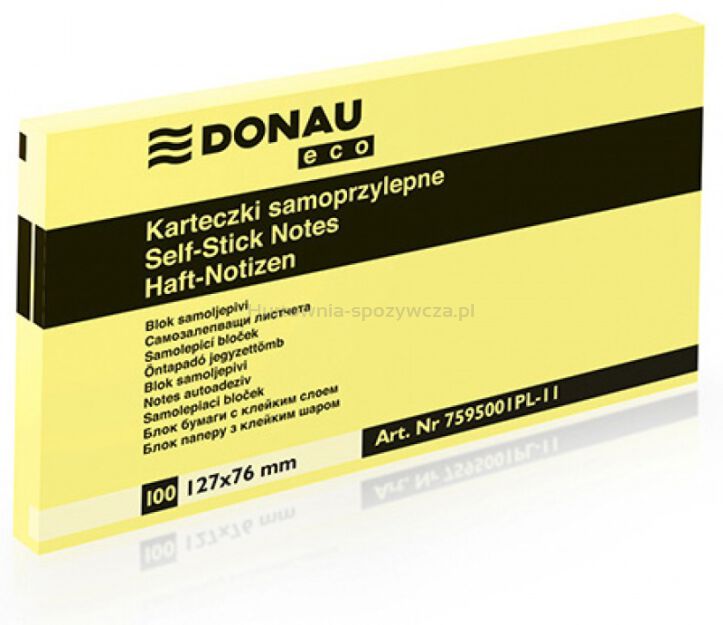 Donau Bloczek Samoprzylepny Eco, 127x76mm, 1x100 kart., jasnożółty [BIURO]