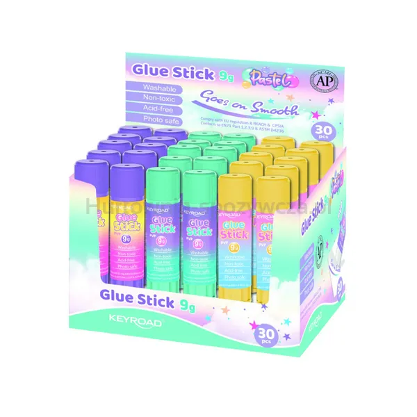 Keyroad Klej w sztyfcie Pastel, PVP, 9g, kolorowy, display
