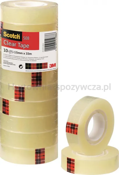 Taśma Biurowa Ekonomiczna Scotch® (508), 15Mm, 33M, 10Szt., Transparentny Żółty
