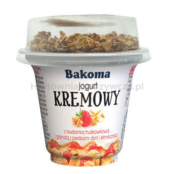 Bakoma Jogurt Kremowy z owsianką truskawkową z granolą i pestkami dyni i słonecznika 230g