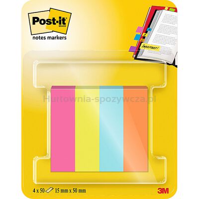 Znaczniki POST-IT® (670-4POP-EU), papier, 12,7x44,4mm, 4x50 kart., mix kolorów neon