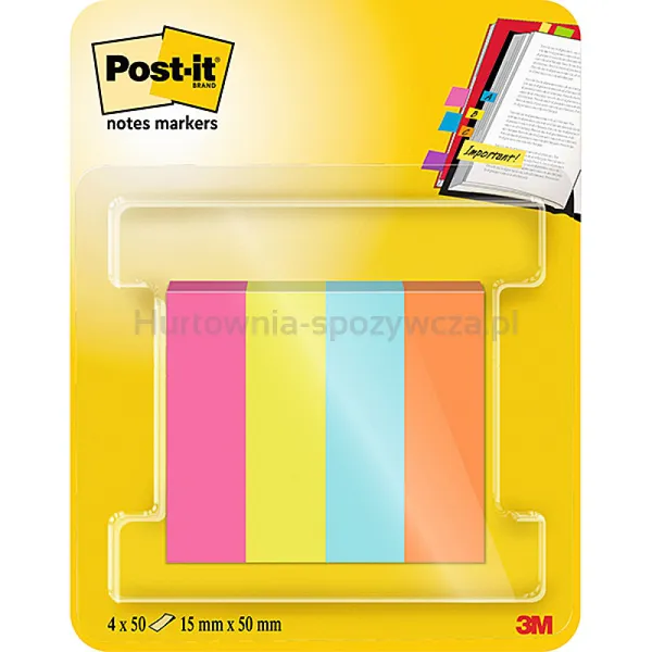 Znaczniki POST-IT® (670-4POP-EU), papier, 12,7x44,4mm, 4x50 kart., mix kolorów neon