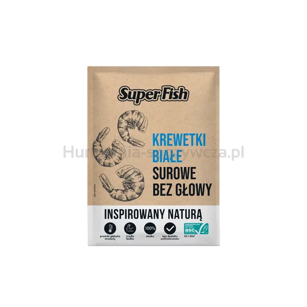 Superfish Krewetki Białe Surowe, Bez Głowy, Z Ogonkiem W Pancerzu 10% Glazury, 450G/500G