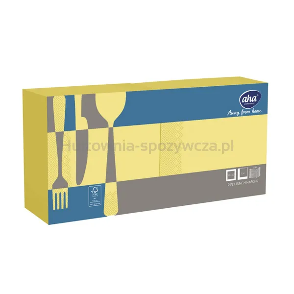 Serwetki AFH AHA, 2-warstwowe, składanie 1/4, 33x33cm, 250 szt., pastelowo żółte