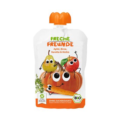 Freche Freunde  Mus Jabłko - Gruszka - Marchew - Dynia  Bez Dodatku Cukrów Bezglutenowy Od 6 Miesiąca Bio 100 G - Freche Freunde [BIO]