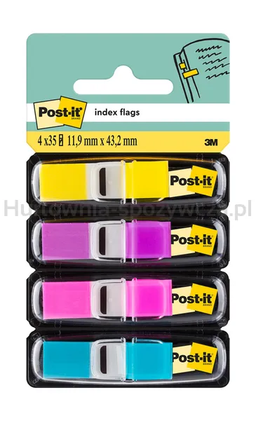Post-It Zakładki indeksujące (683-4AB), PP, 11,9x43,1mm, 4x35 kart., mix kolorów neonowy 
