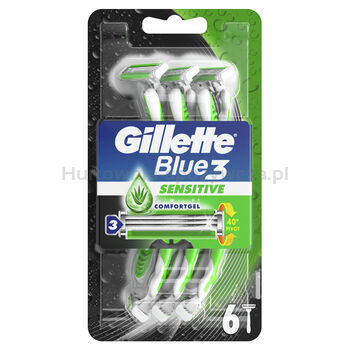 Gillette Blue3 Sensitive Jednorazowa Maszynka Do Golenia Dla Mężczyzn, 6 Sztuk