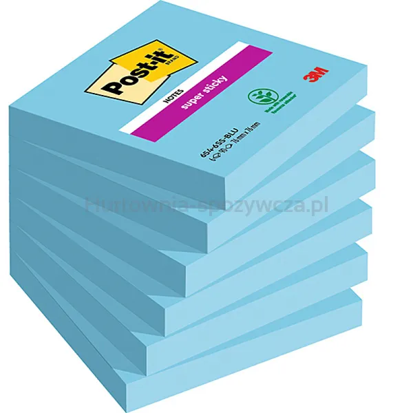 Karteczki Samoprzylepne Post-It® Super Sticky (654-6Ss-Eb), 76X76Mm, 1X90 Kartek, Niebieskie