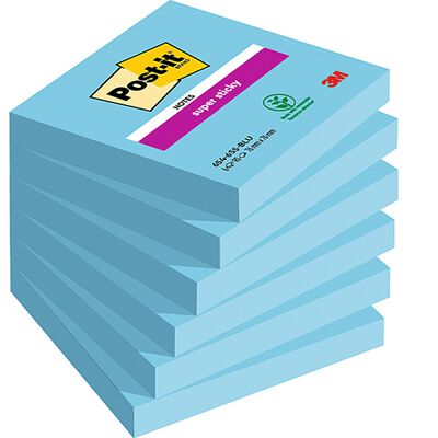 Post-It Karteczki samoprzylepne Super Sticky (654-6SS-EB), 76x76mm, 1x90 kartek, niebieskie [BIURO]