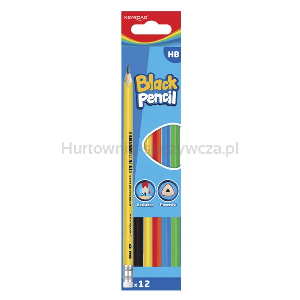 Ołówek Drewniany Z Gumką Keyroad, Hb. Kolorowa Obudowa, 12 Szt., Mix Kolorów