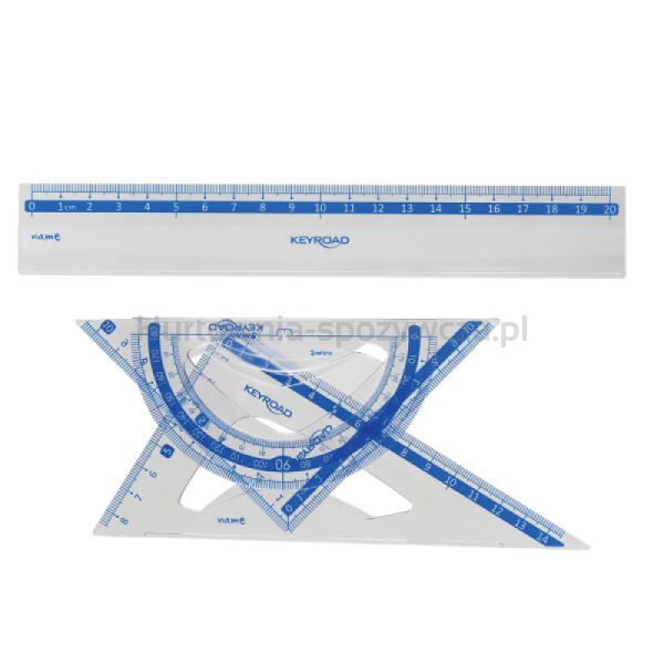 Zestaw geometryczny KEYROAD, z linijką 20cm, plastikowy, transparentny - 3