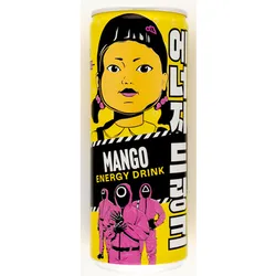 Squid Game napój energetyczny gazowany o smaku mango z tauryną, kofeiną i dodatkiem witamin 250 ml.