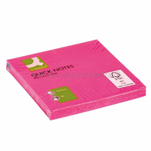 Q-Connect Bloczek samoprzylepny Brilliant, 76x76mm, 1x80 kart., różowy  - 2