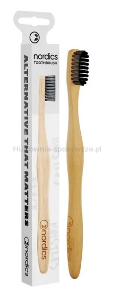 Szczoteczka do zębów bambusowa, średnia, czarna 18.8cm