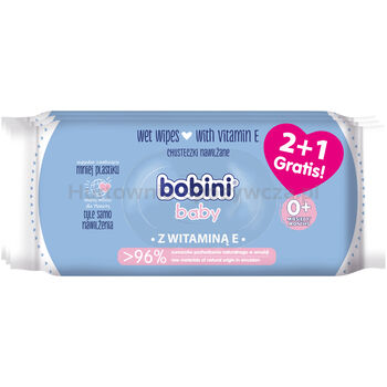 Bobini Baby Chusteczki Nawilżane Dla Dzieci I Niemowląt 60 Szt. Z Witaminą E 2+1 Gratis