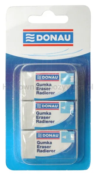 Gumka uniwersalna DONAU, 41x21x11mm, blister - 3szt., biała
