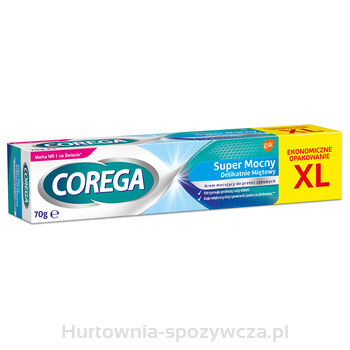 Corega Super Mocny Delikatnie Miętowy Smak Krem Mocujący Bez Cynku Do Protez Zębowych 70 G