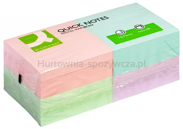 Q-Connect Bloczek samoprzylepny Rainbow, 76x76mm, 4x3x100 kart., pastel, mix kolorów 