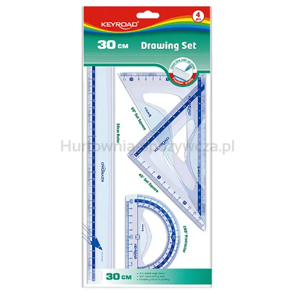 Zestaw Geometryczny Keyroad, Z Linijką 30Cm, Zawieszka, Transparentny