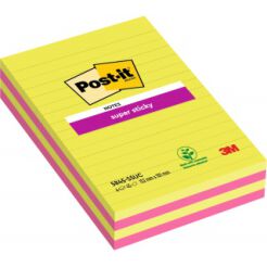 Karteczki Samoprzylepne  Post-It Super Sticky, 127X203Mm, 4X45 Kart., W Linie, Mix Kolorów