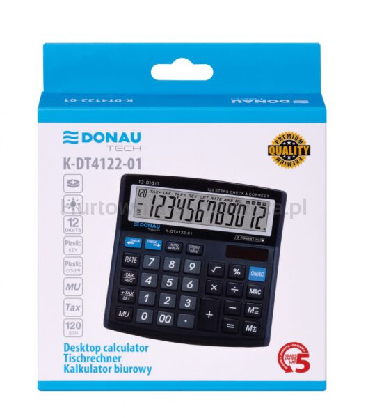 Donau Kalkulator biurowy TECH, 12-cyfr. wyświetlacz, wym. 136x134x28 mm, czarny  - 3