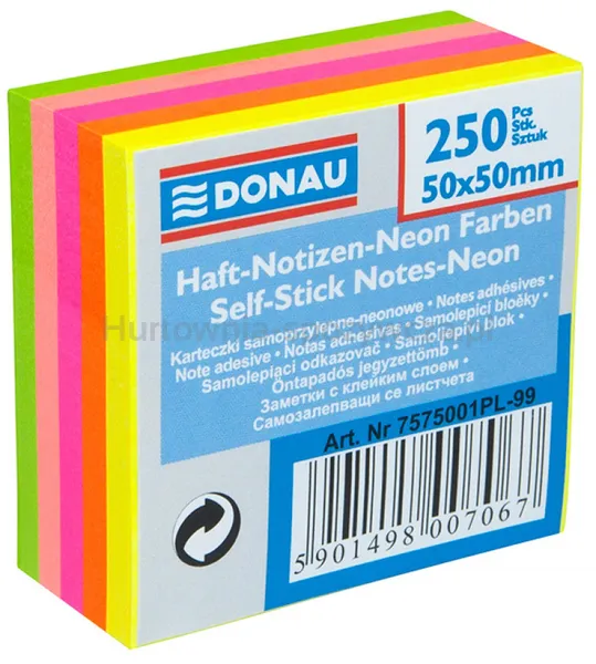 Donau Mini Kostka samoprzylepna, 50x50mm, 1x250 kart., neonowa 
