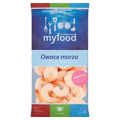 Myfood Krewetki Gotowane Obrane Z Ogonem, Rozmiar: 31-40 Szt./Lb, Glazura: 20%, 400 G/500 G