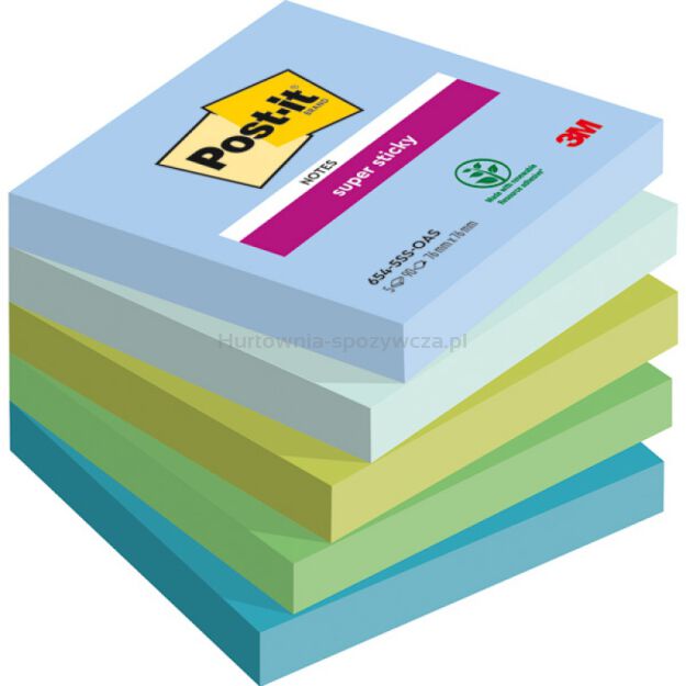 Post-It Karteczki samoprzylepne Super Sticky, OASIS, 76x76mm, 5x90 kart. [BIURO]