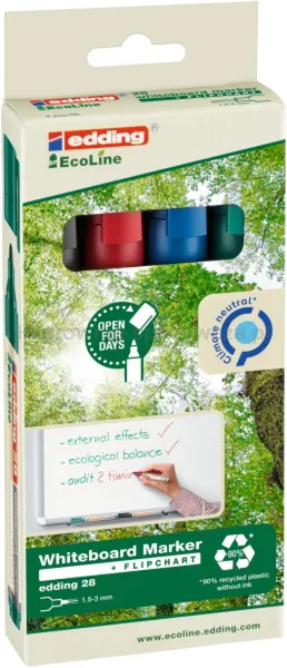 Edding Marker do tablic e-28/4 s ecoline, 4 szt., 1,5-3mm, 4 szt., mix kolorów 