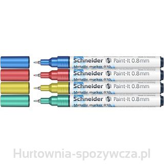 Marker Akrylowy Schneider Paint-It Metallic, 0,8 Mm, Etui 4 Szt., Niebieski, Czerowny, Żółty, Zielony