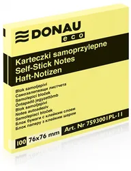 Donau Bloczek Samoprzylepny Eco, 76x76mm, 1x100 kart., jasnożółty 
