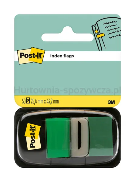 Post-It Zakładki indeksujące (680-3), PP, 25,4x43,2mm, 50 kart., zielone 